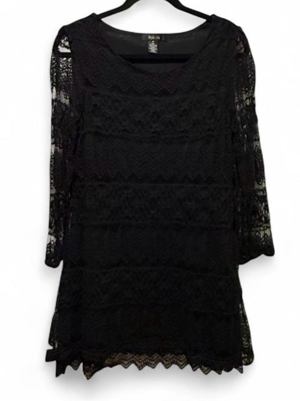 Style & Co. Black Lace Long Sleeve Shift Dress